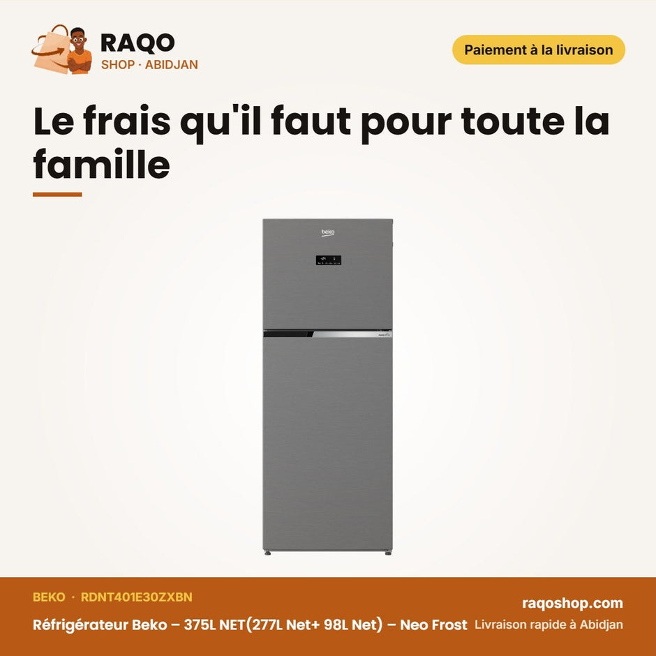 Réfrigérateur Beko – 375L NET(277L Net+ 98L Net) – Neo Frost – Gris | RDNT401E30ZXBN