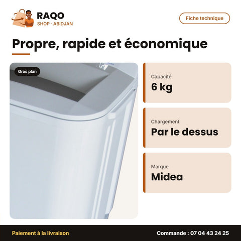 Machine à Laver 6kg Midea – Top Load – Manuel – Single Tub | MTT60-WP2403