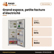 Réfrigérateur Beko – 375L NET(277L Net+ 98L Net) – Neo Frost – Gris | RDNT401E30ZXBN