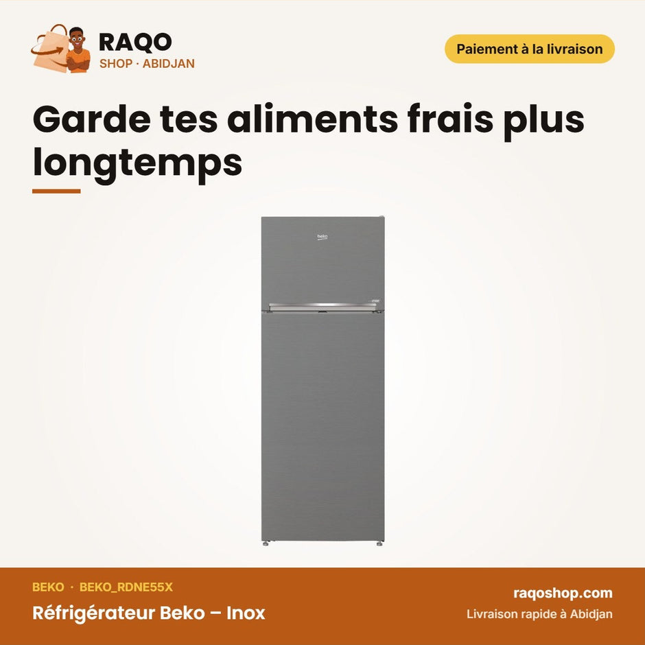 Réfrigérateur Beko – Inox – 389L Net ( 296L RÉFRIGÉRATEUR+93L Cong) – R-600A | BEKO_RDNE55X