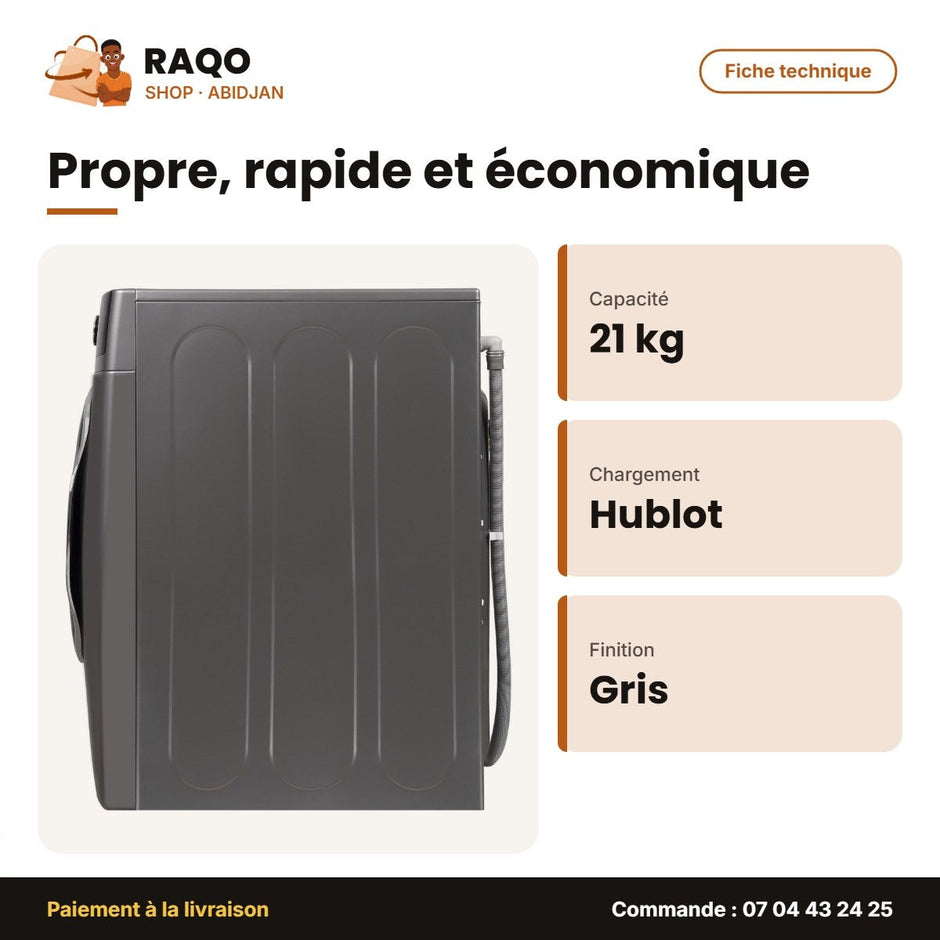 Machine à Laver Midea – 21kg – Front Load – Gris Sombre | MF600W210B/S