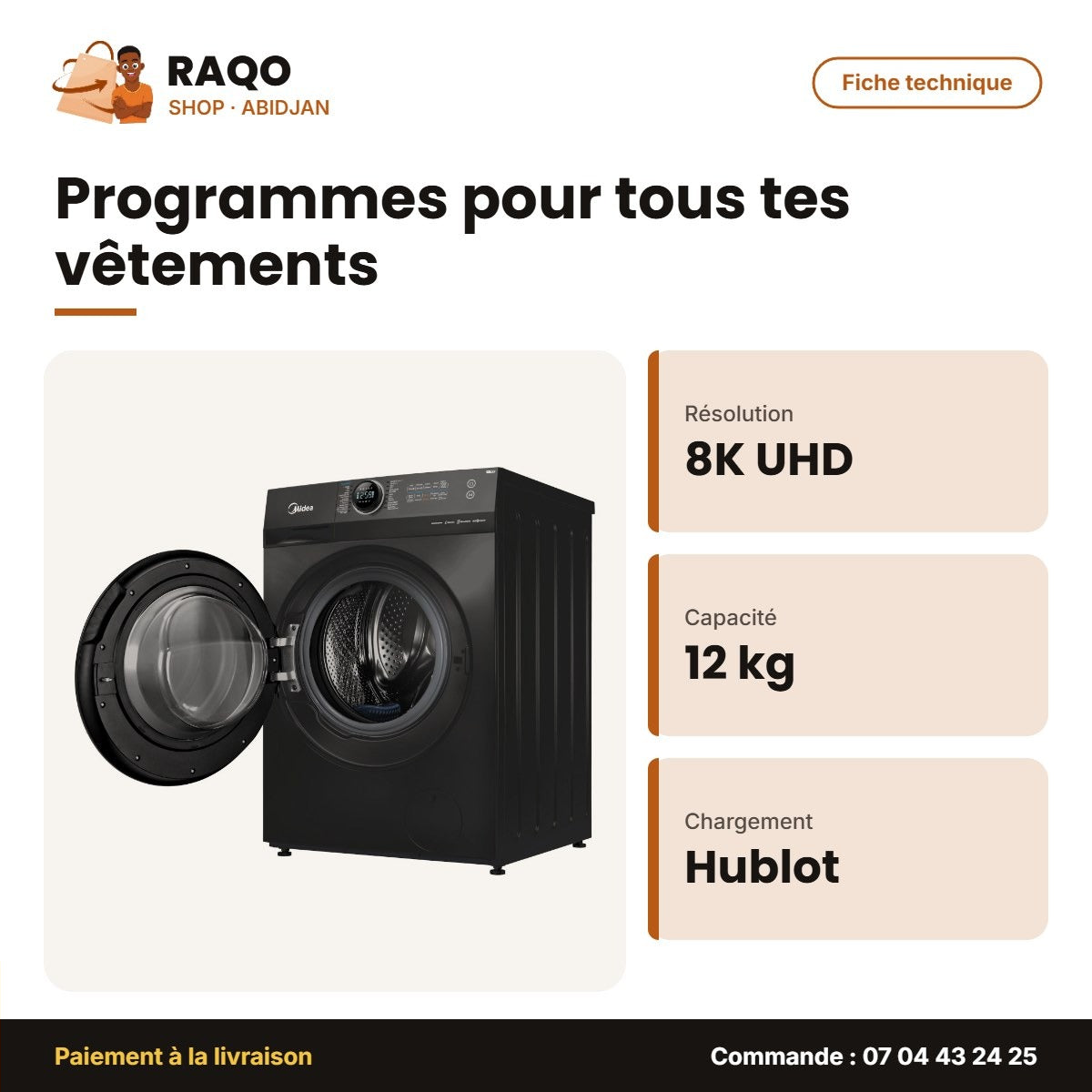 Machine à Laver Midea Front Load – LAVAGE12KG-SÉCHAGE8KG – Healthguard | MF200D120WB/T