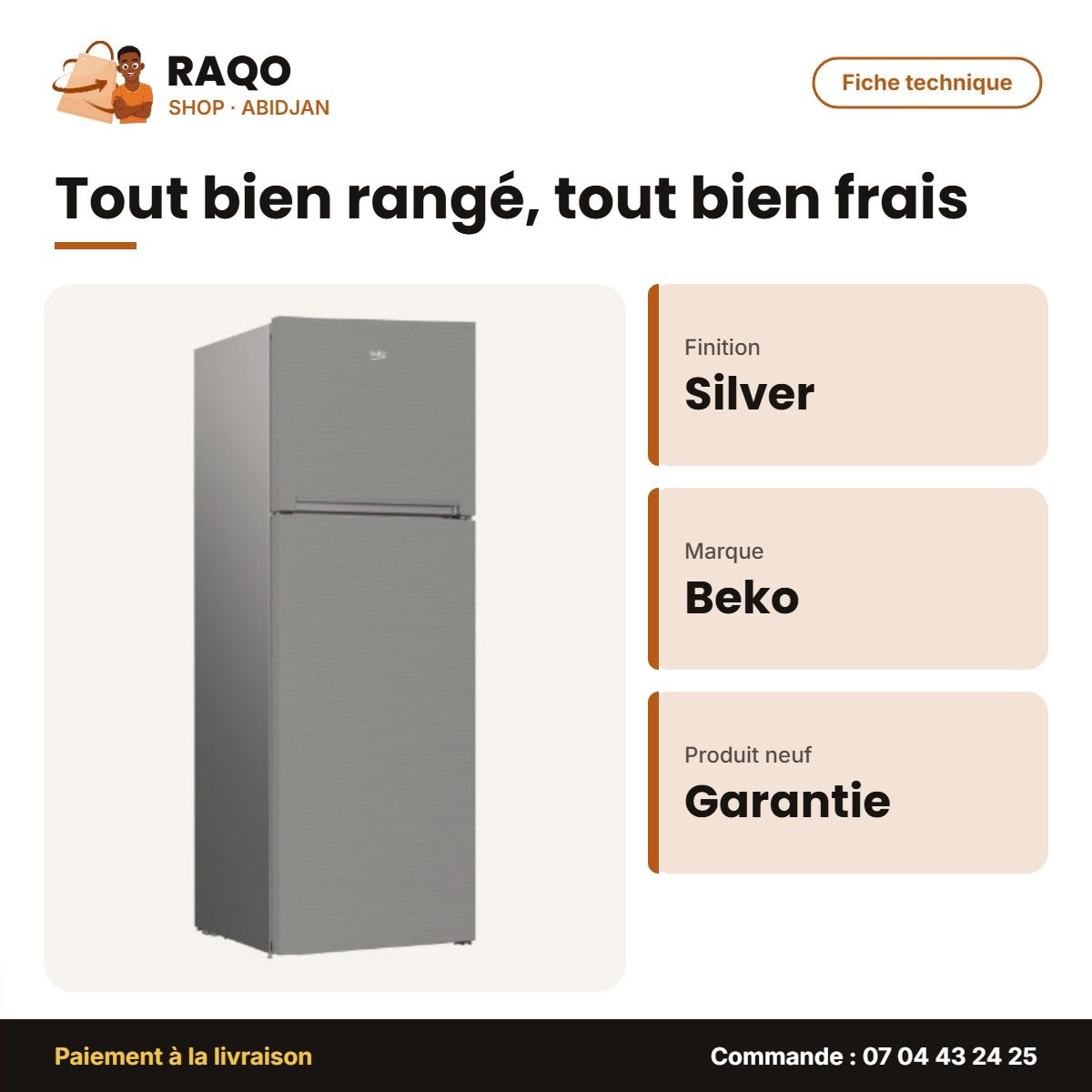 Réfrigérateur Beko – Silver – A+ | BEKO_RDNE43X