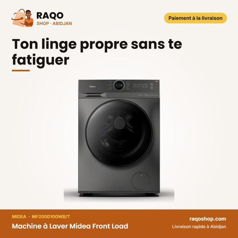 Machine à Laver Midea Front Load – LAVAGE10KG-SÉCHAGE7KG – Inverter – Titanium | MF200D100WB/T