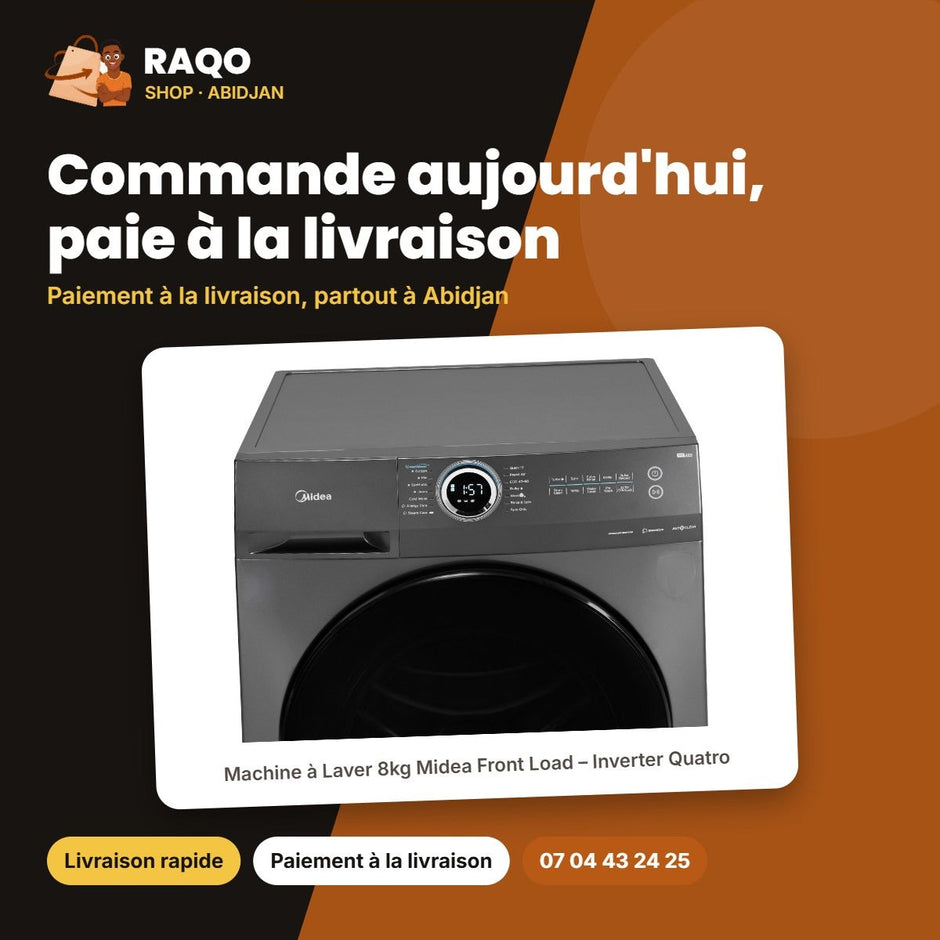 Machine à Laver 8kg Midea Front Load – Inverter Quatro – Healthguard – Titanium | MF200W80WB/T
