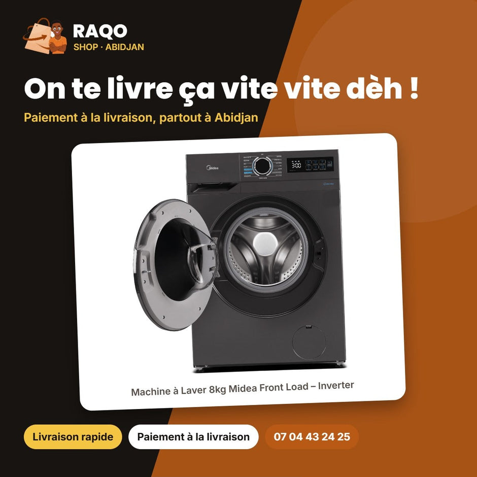Machine à Laver 8kg Midea Front Load – Inverter – Healthguard – 1400RPM | MF110W80B/T