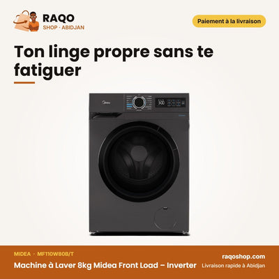 Machine à Laver 8kg Midea Front Load – Inverter – Healthguard – 1400RPM | MF110W80B/T