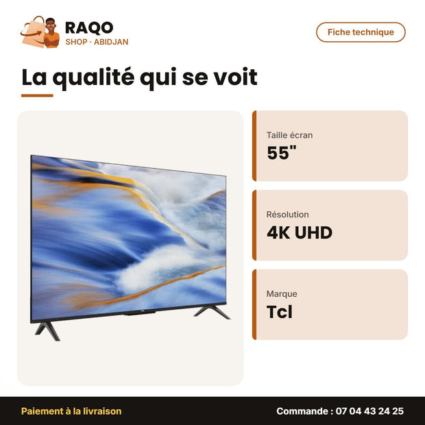 TV D'hotel 55" TCL – Google TV – 4K HDR – Aipq Processor | 55G60K-IU