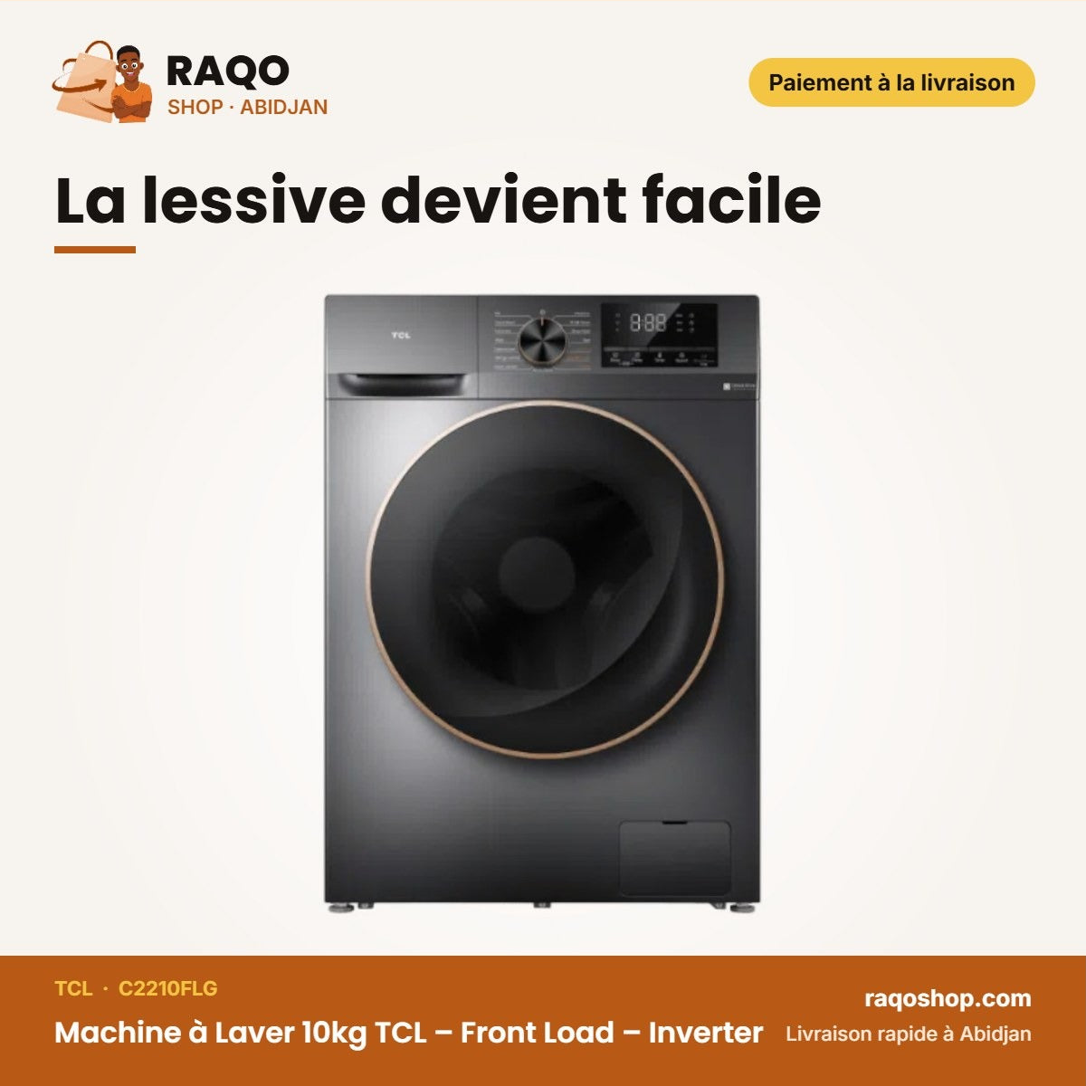 Machine à Laver 10kg TCL – Front Load – Inverter – Direct Drive Motor | C2210FLG