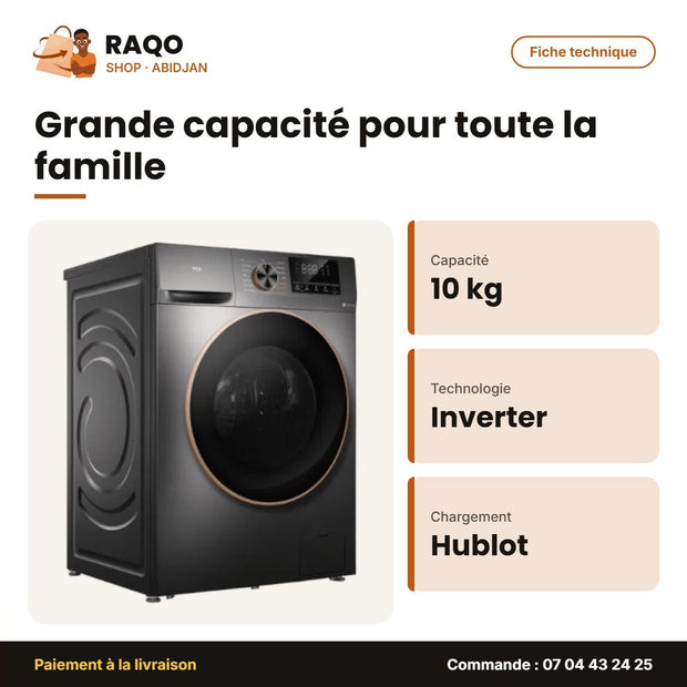 Machine à Laver 10kg TCL – Front Load – Inverter – Direct Drive Motor | C2210FLG