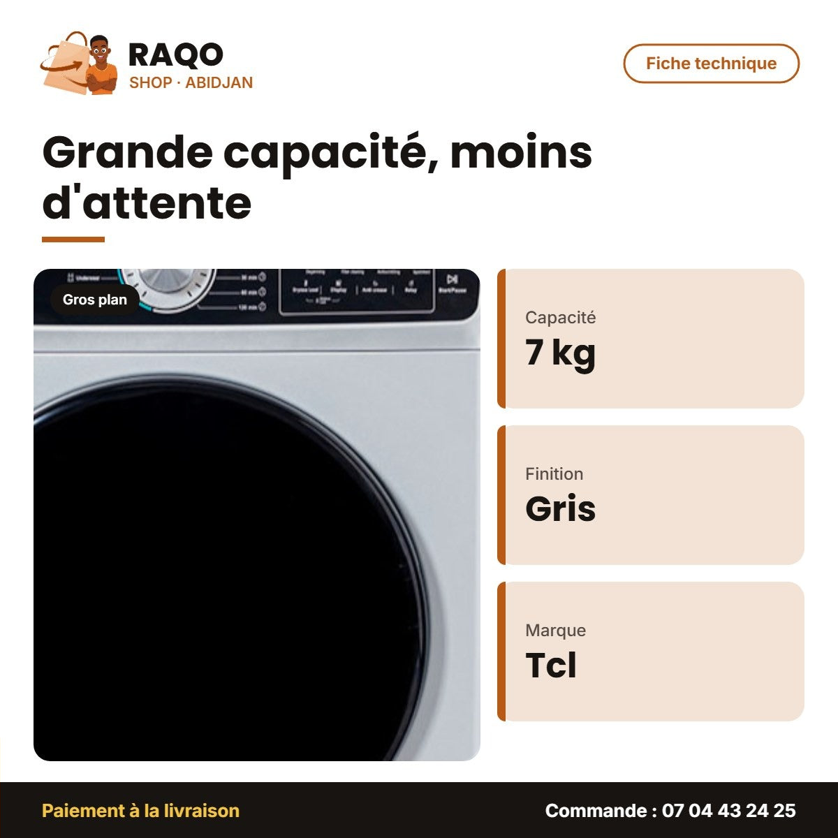 Sèche Linge Électrique TCL 7kg – Gris-Noir | TCL_P107DYS