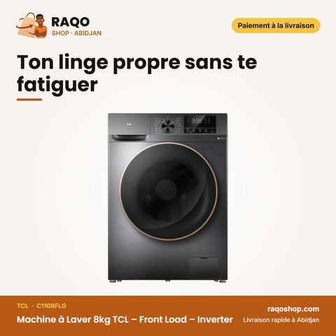 Machine à Laver 8kg TCL – Front Load – Inverter – Direct Drive Motor | C1108FLG