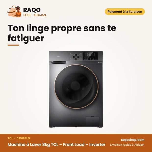 Machine à Laver 8kg TCL – Front Load – Inverter – Direct Drive Motor | C1108FLG