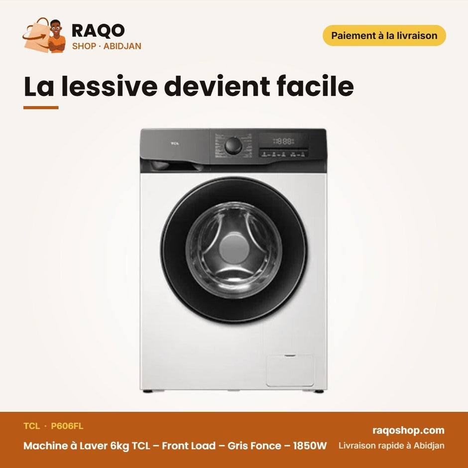 Machine à Laver 6kg TCL – Front Load – Gris Fonce – 1850W | P606FL