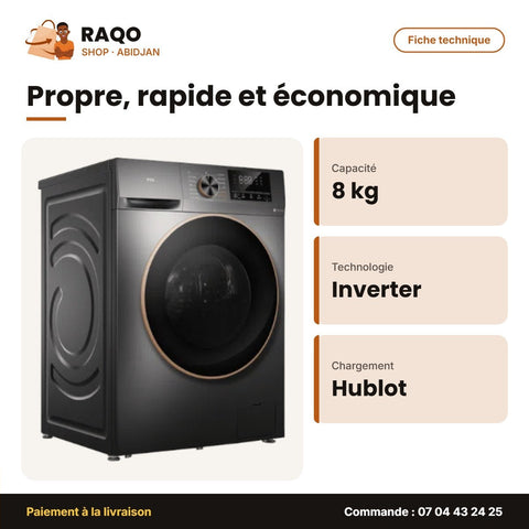 Machine à Laver 8kg TCL – Front Load – Inverter – Direct Drive Motor | C1108FLG
