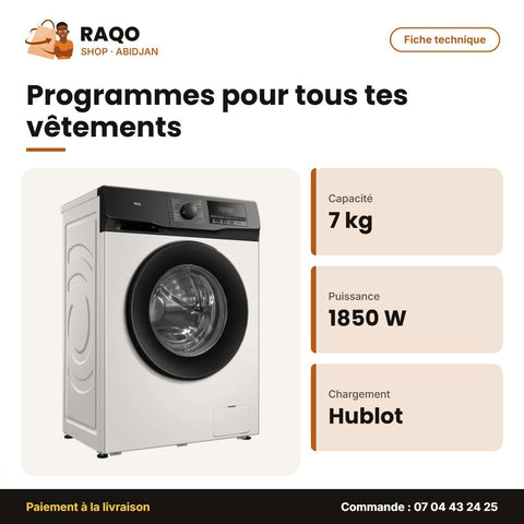 Machine à Laver 7kg TCL – Front Load – Gris Fonce – 1850W | P607FL