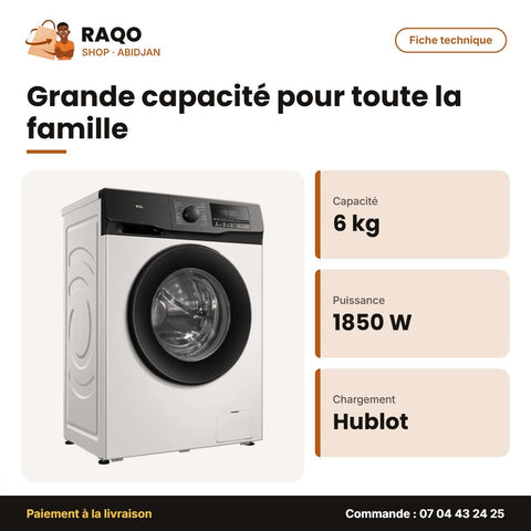 Machine à Laver 6kg TCL – Front Load – Gris Fonce – 1850W | P606FL