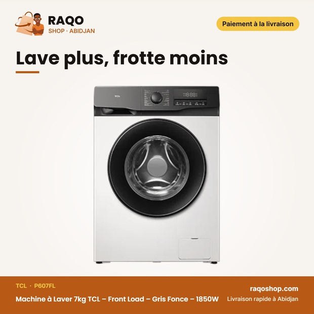 Machine à Laver 7kg TCL – Front Load – Gris Fonce – 1850W | P607FL