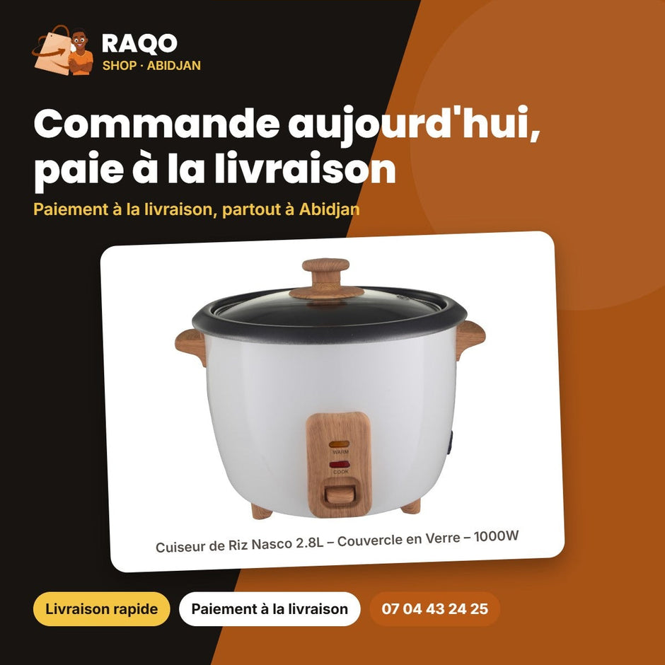 NAS-RC2,8WM - Cuiseur de Riz Nasco 2.8L – Couvercle en Verre – 1000W – Blanc-Bois | NAS-RC2,8WM