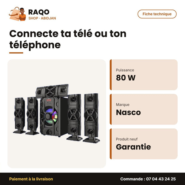 Home Cinema Nasco – 80W – 5.1CH – Télécommande | NS-1805