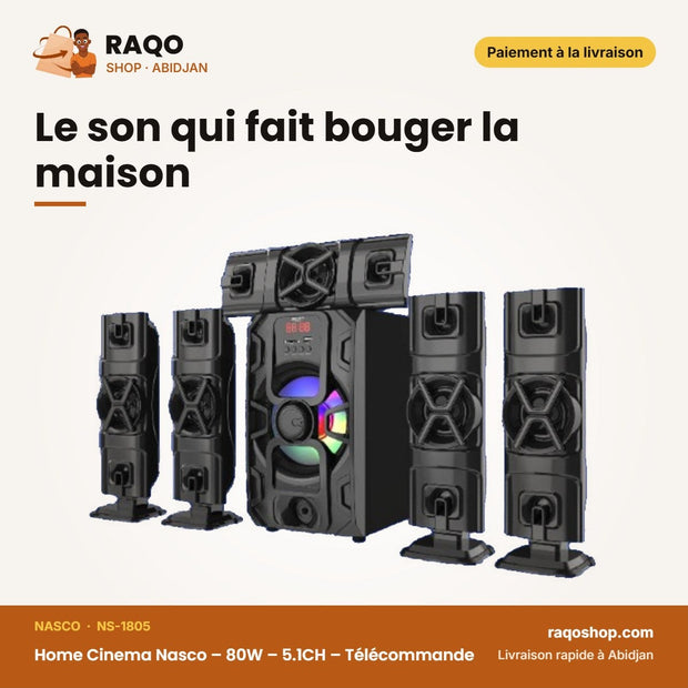Home Cinema Nasco – 80W – 5.1CH – Télécommande | NS-1805