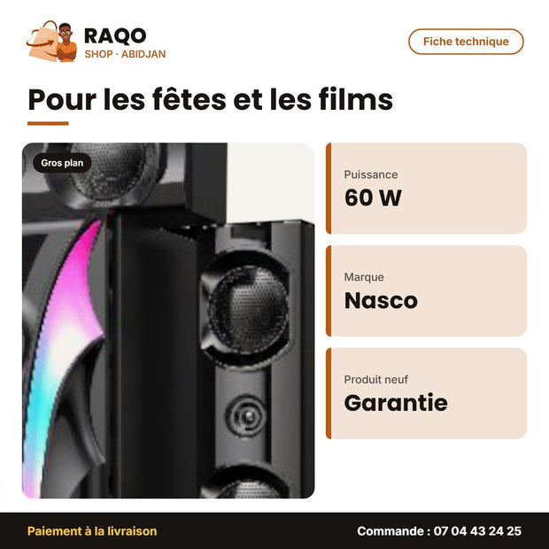 Home Cinema Nasco – 60W – 3.1CH – Télécommande | NS-8662B