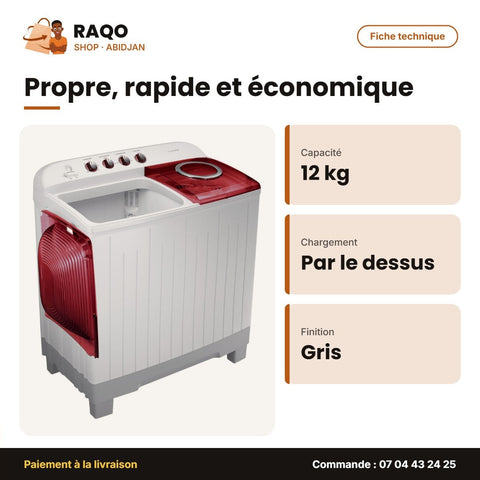Machine à Laver 12kg Samsung – Top Load – Twin Tub – Gris Clair-Rouge | WT12J4200MR/NQ