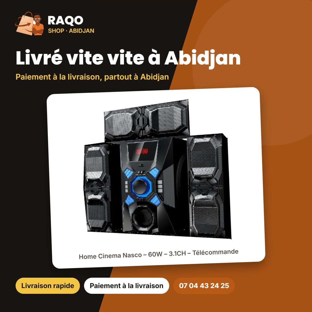 Home Cinema Nasco – 60W – 3.1CH – Télécommande | NS-X83B