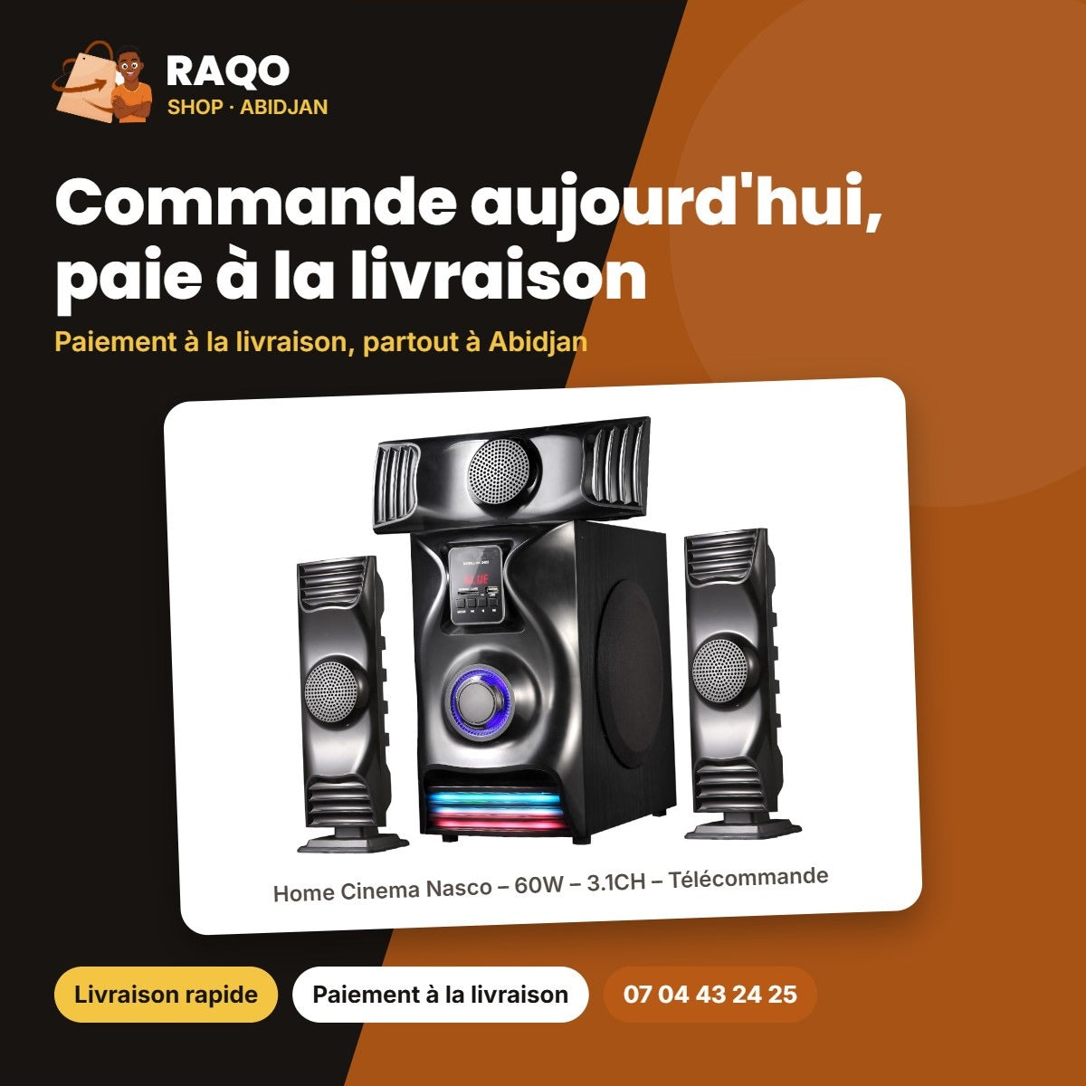 Home Cinema Nasco – 60W – 3.1CH – Télécommande | NS-3403