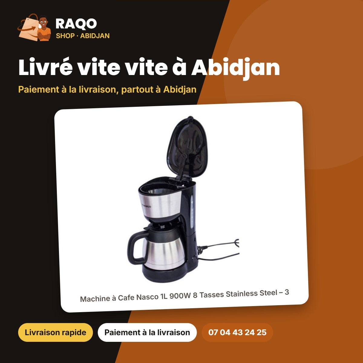 Machine à Cafe Nasco 1L 900W 8 Tasses Stainless Steel – 3 | CAFE_CM4313AM-GS