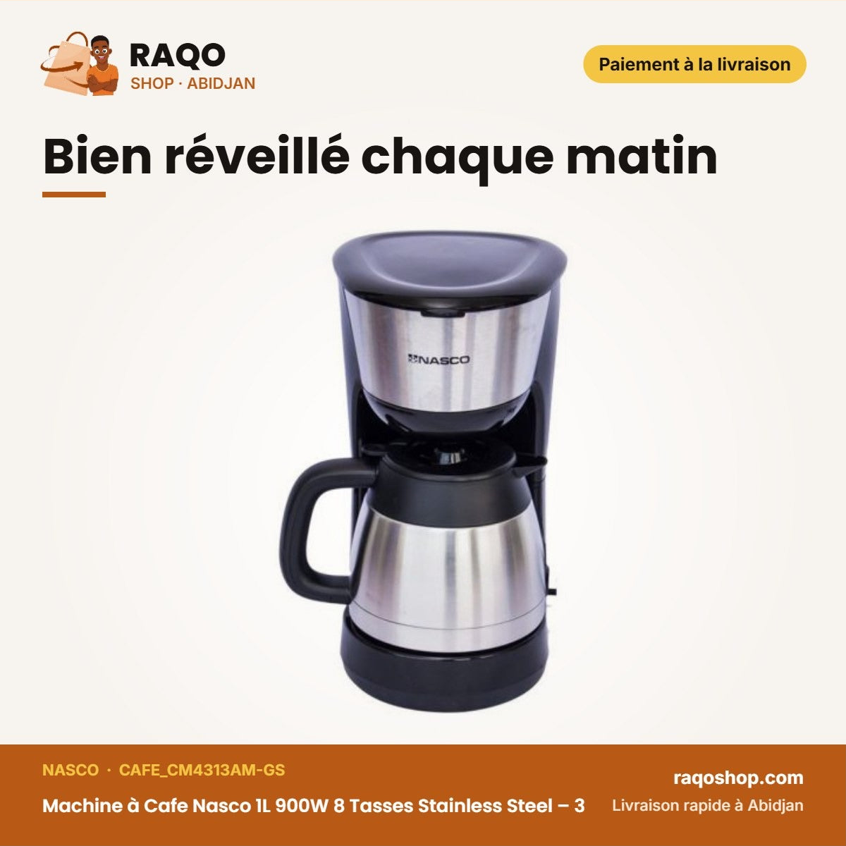 Machine à Cafe Nasco 1L 900W 8 Tasses Stainless Steel – 3 | CAFE_CM4313AM-GS