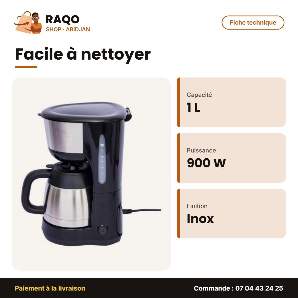 Machine à Cafe Nasco 1L 900W 8 Tasses Stainless Steel – 3 | CAFE_CM4313AM-GS