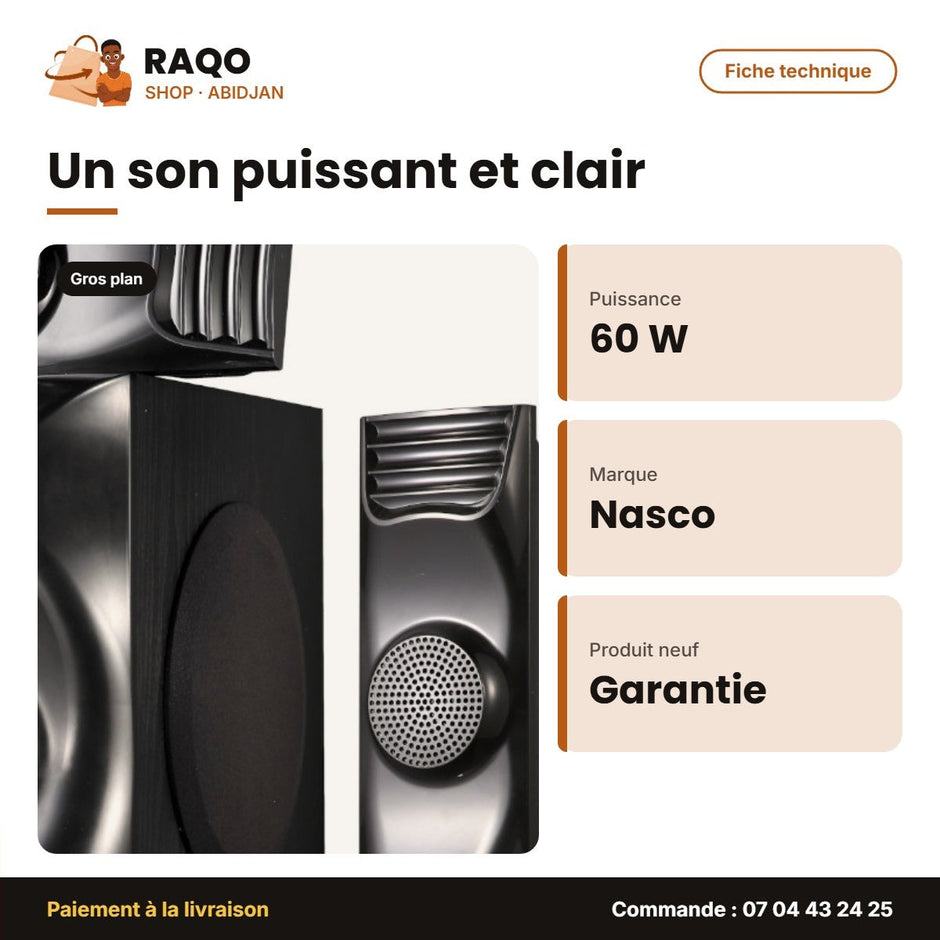 Home Cinema Nasco – 60W – 3.1CH – Télécommande | NS-3403