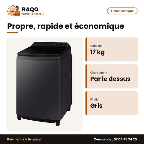 Machine à Laver Samsung – 17kg – Top Load – Gris Fonce | WA80F17S8CNQ