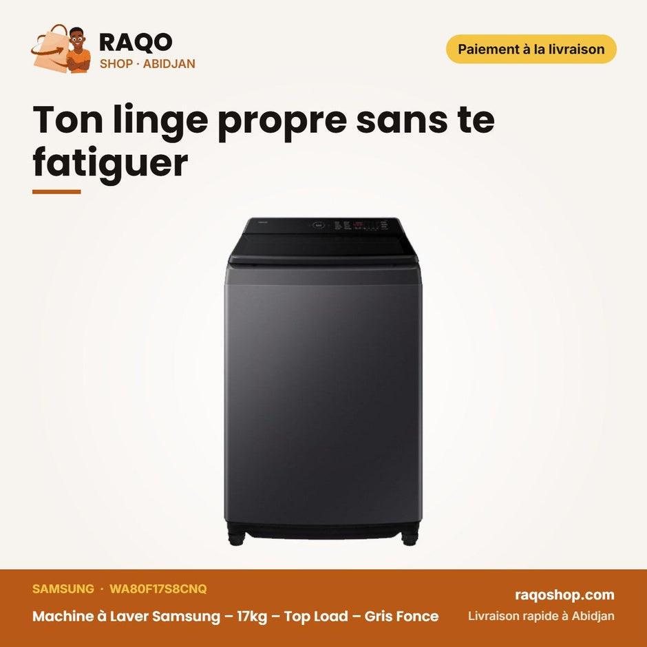Machine à Laver Samsung – 17kg – Top Load – Gris Fonce | WA80F17S8CNQ
