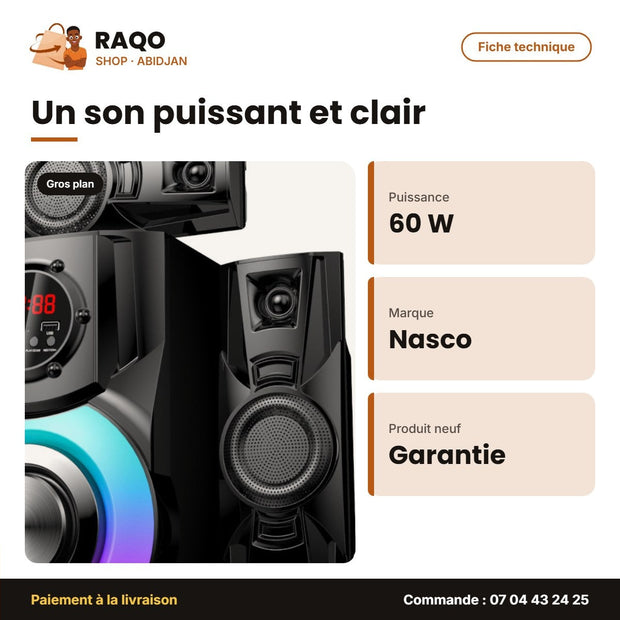 Home Cinema Nasco – 60W – 3.1CH – Télécommande | NS-2903