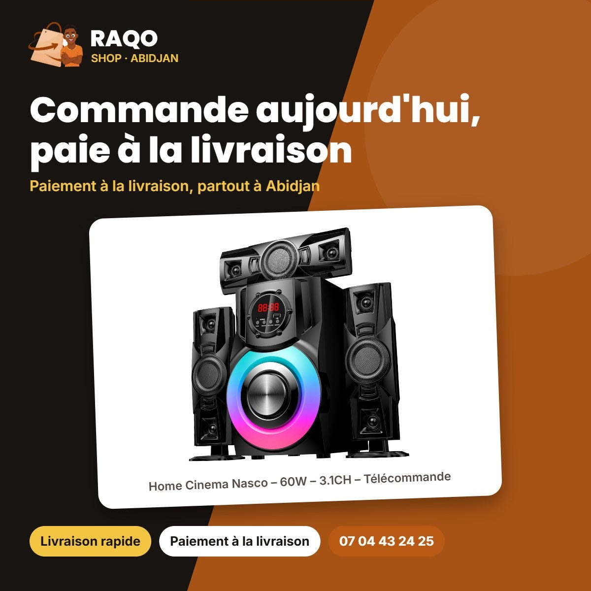 Home Cinema Nasco – 60W – 3.1CH – Télécommande | NS-2903