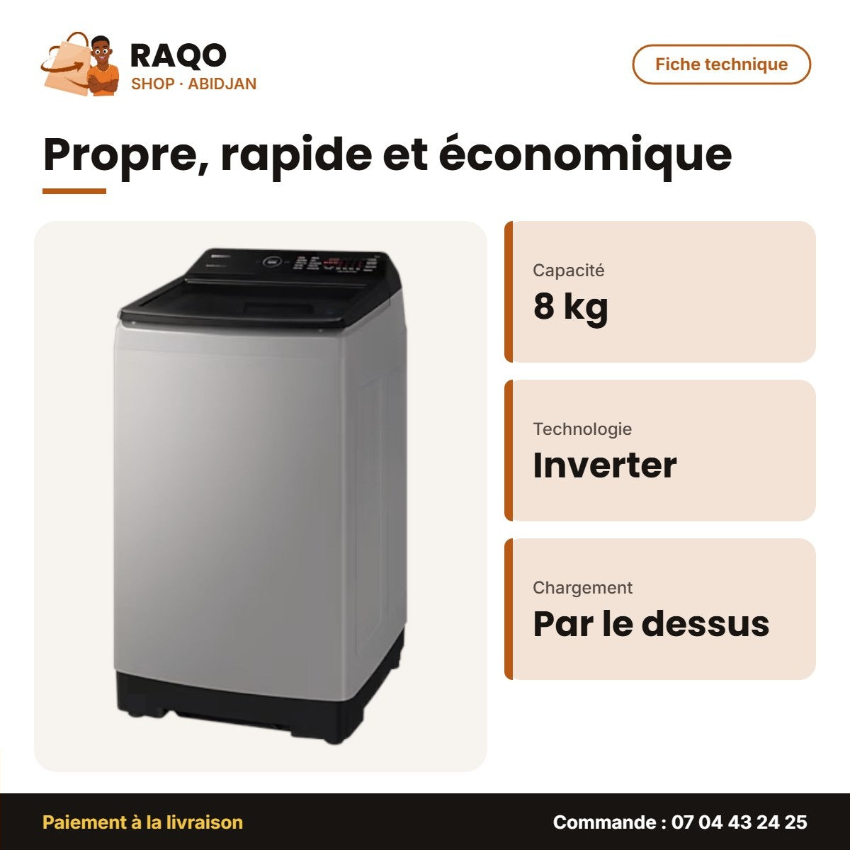 Machine à Laver 8kg Samsung – Digital Inverter – Top Load – Blanc | WA80CG4240BWNQ