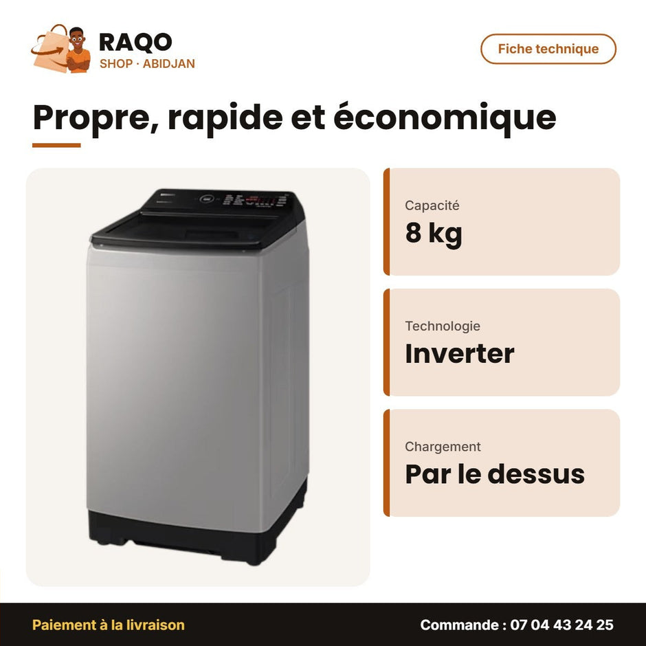 Machine à Laver 8kg Samsung – Digital Inverter – Top Load – Blanc | WA80CG4240BWNQ