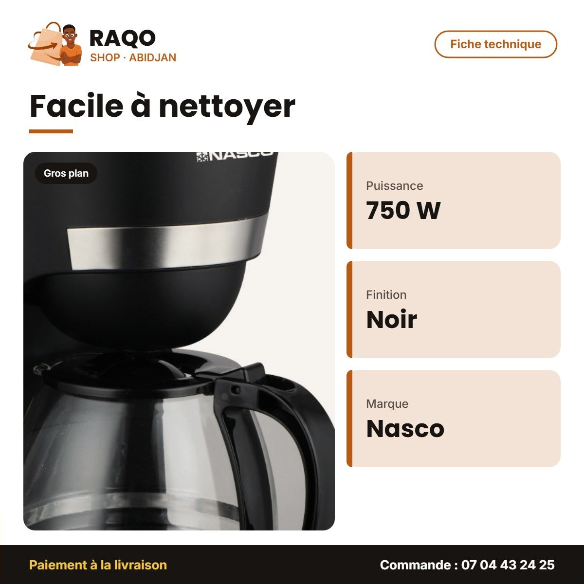 Machine à Cafe Nasco – Couleur Noir – 750W | CM9105I-CB