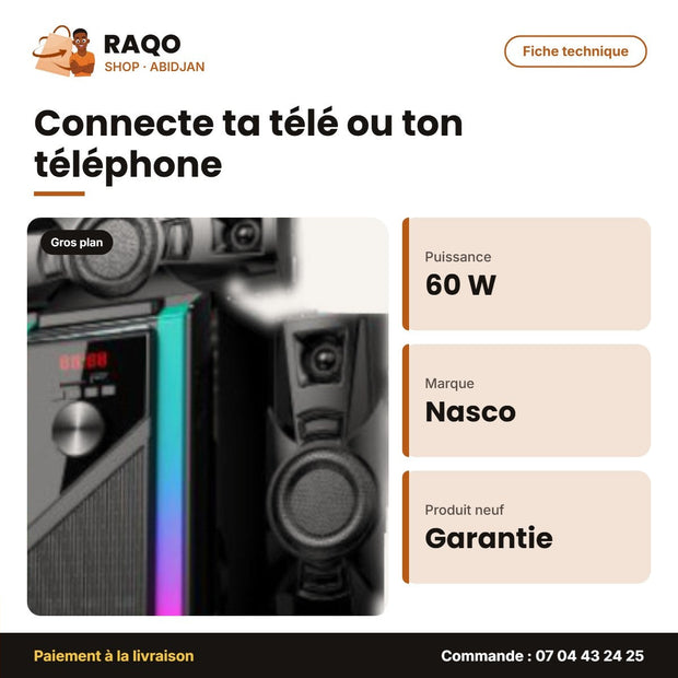 Home Cinema Nasco – 60W – 3.1CH – Télécommande | NS-3203