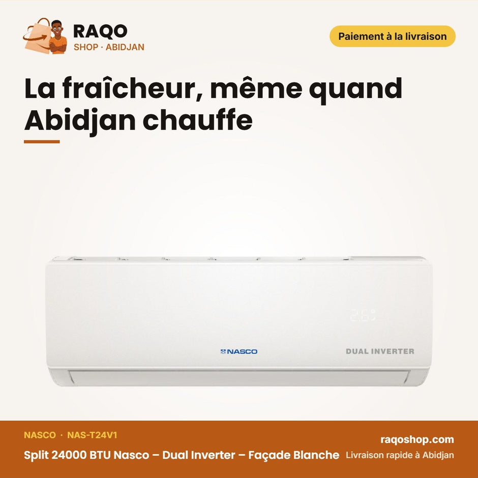 Split 24000 BTU Nasco – Dual Inverter – Façade Blanche – Elimination des Bacteri | NAS-T24V1