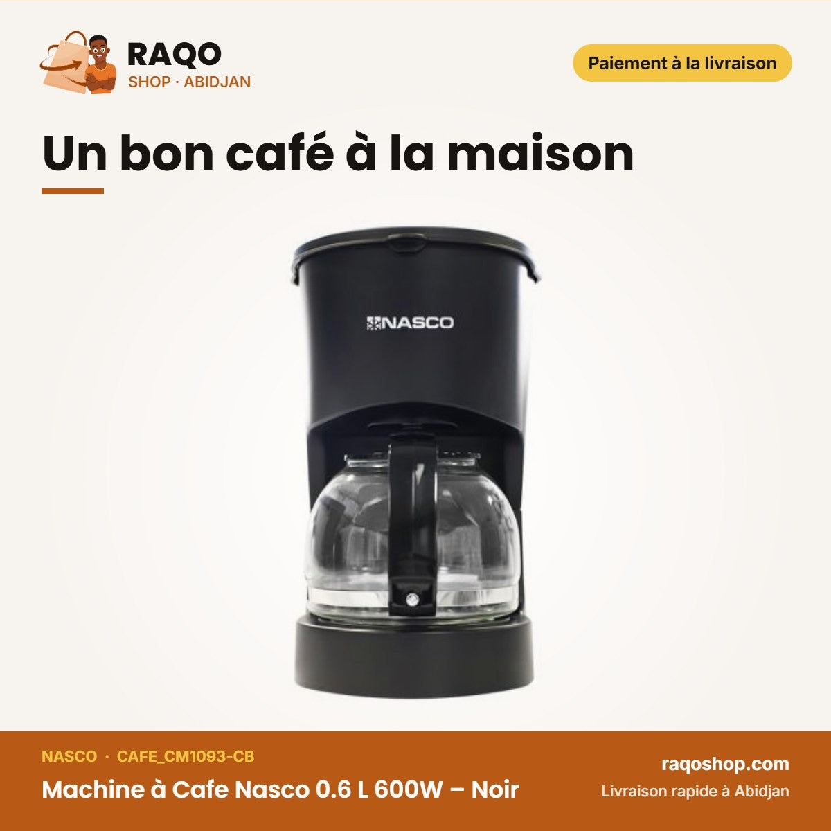 Machine à Cafe Nasco 0.6 L 600W – Noir | CAFE_CM1093-CB