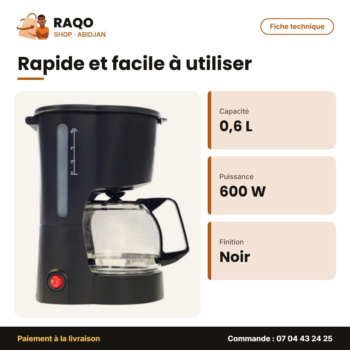 Machine à Cafe Nasco 0.6 L 600W – Noir | CAFE_CM1093-CB