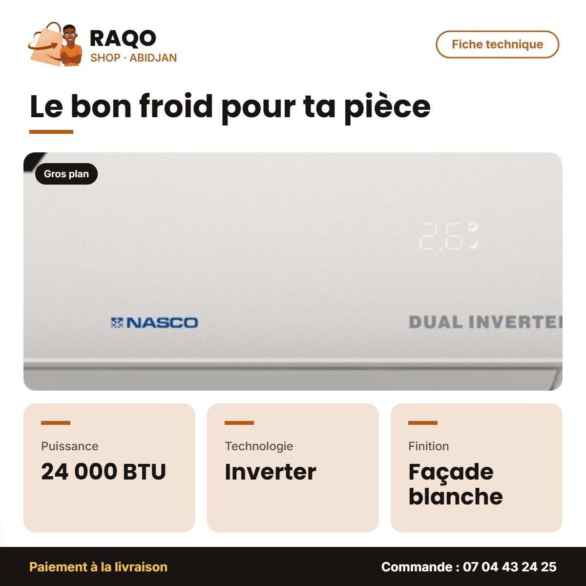 Split 24.000 BTU Inverter Nasco R410 Façade Blanche | NASHRN1-24