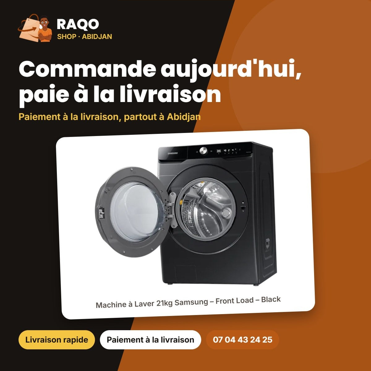 Machine à Laver 21kg Samsung – Front Load – Black – Séchage 12kg | WD21T6300GV/NQ