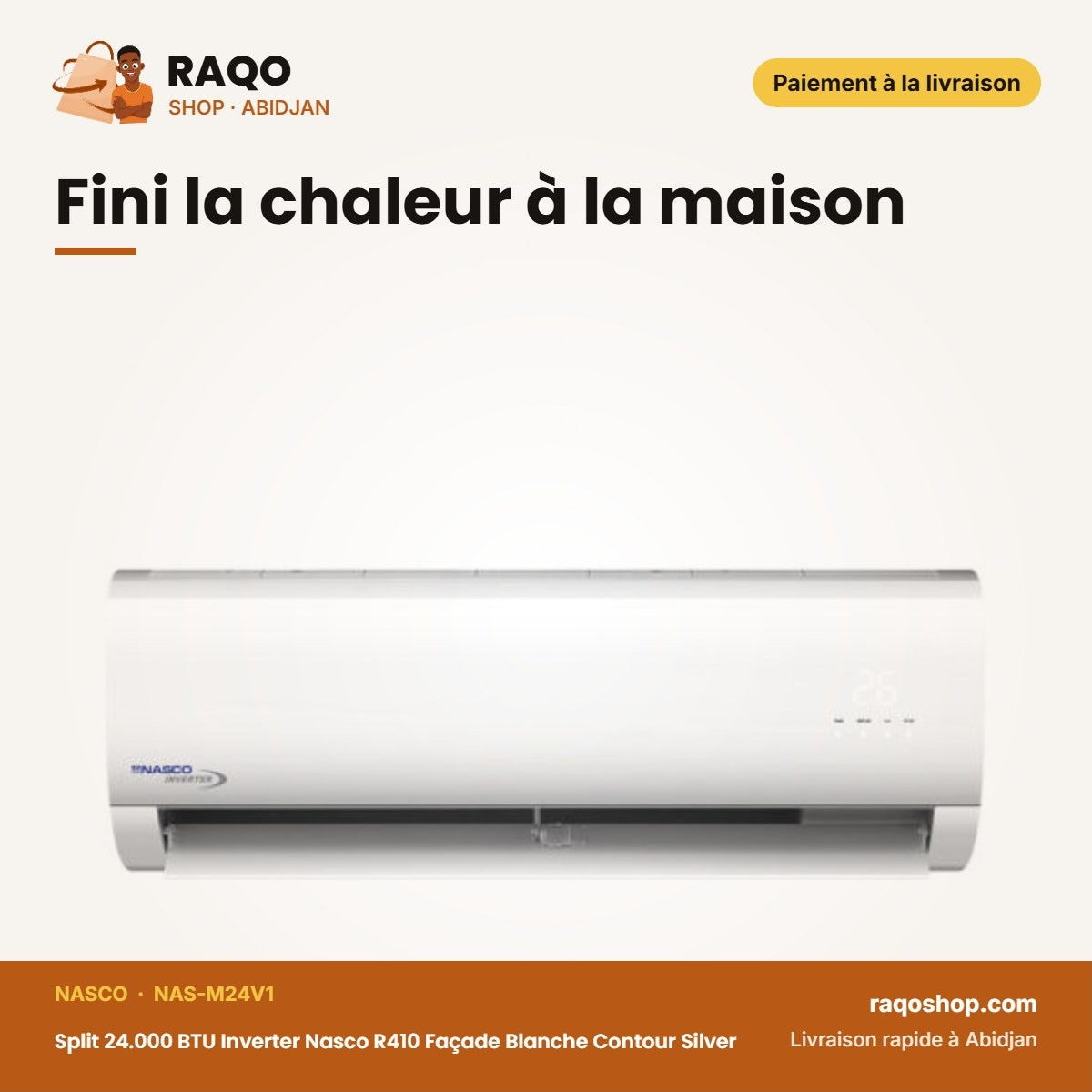 Split 24.000 BTU Inverter Nasco R410 Façade Blanche Contour Silver | NAS-M24V1