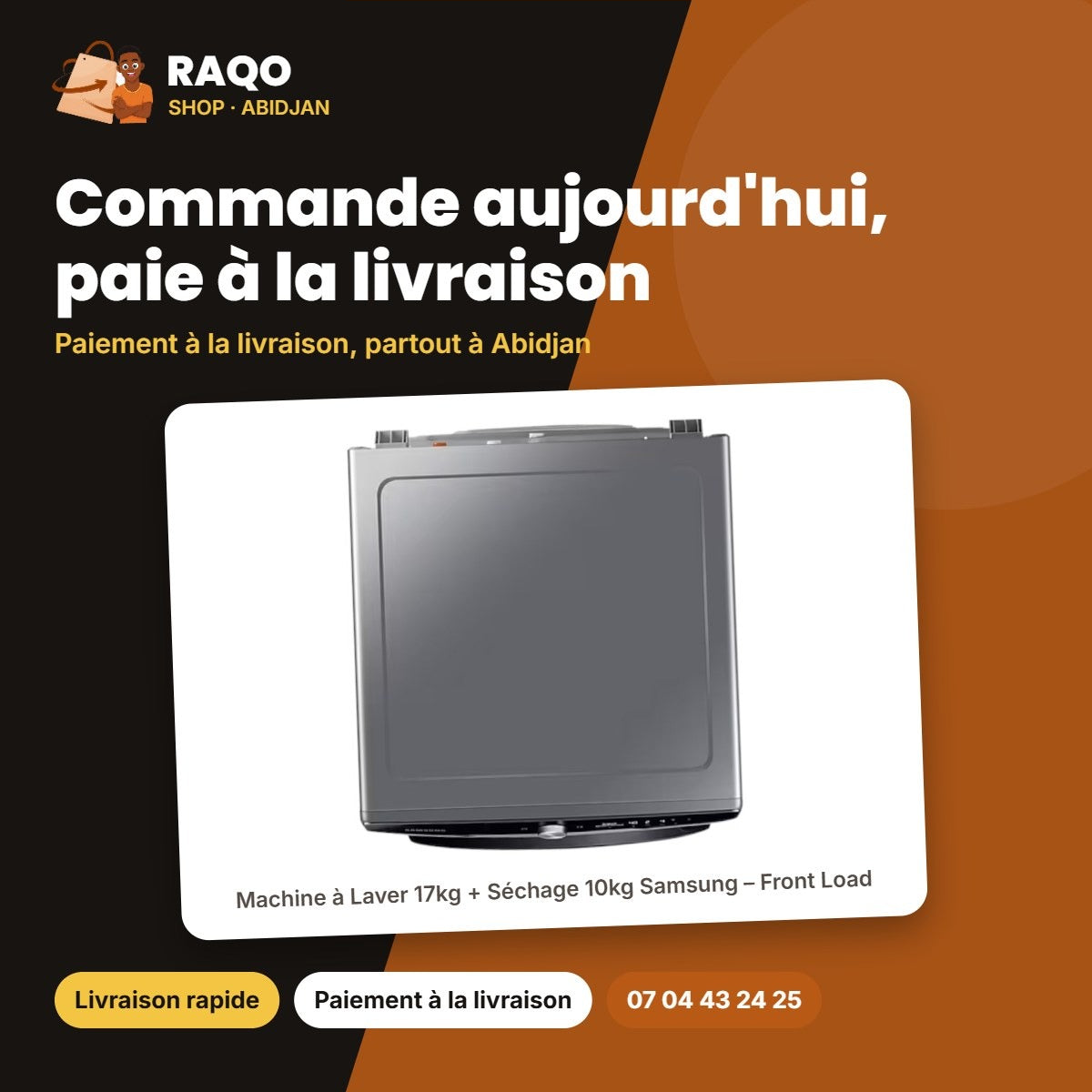 Machine à Laver 17kg + Séchage 10kg Samsung – Front Load – Inox – 2100-2500W | WD17T6300GP/SP
