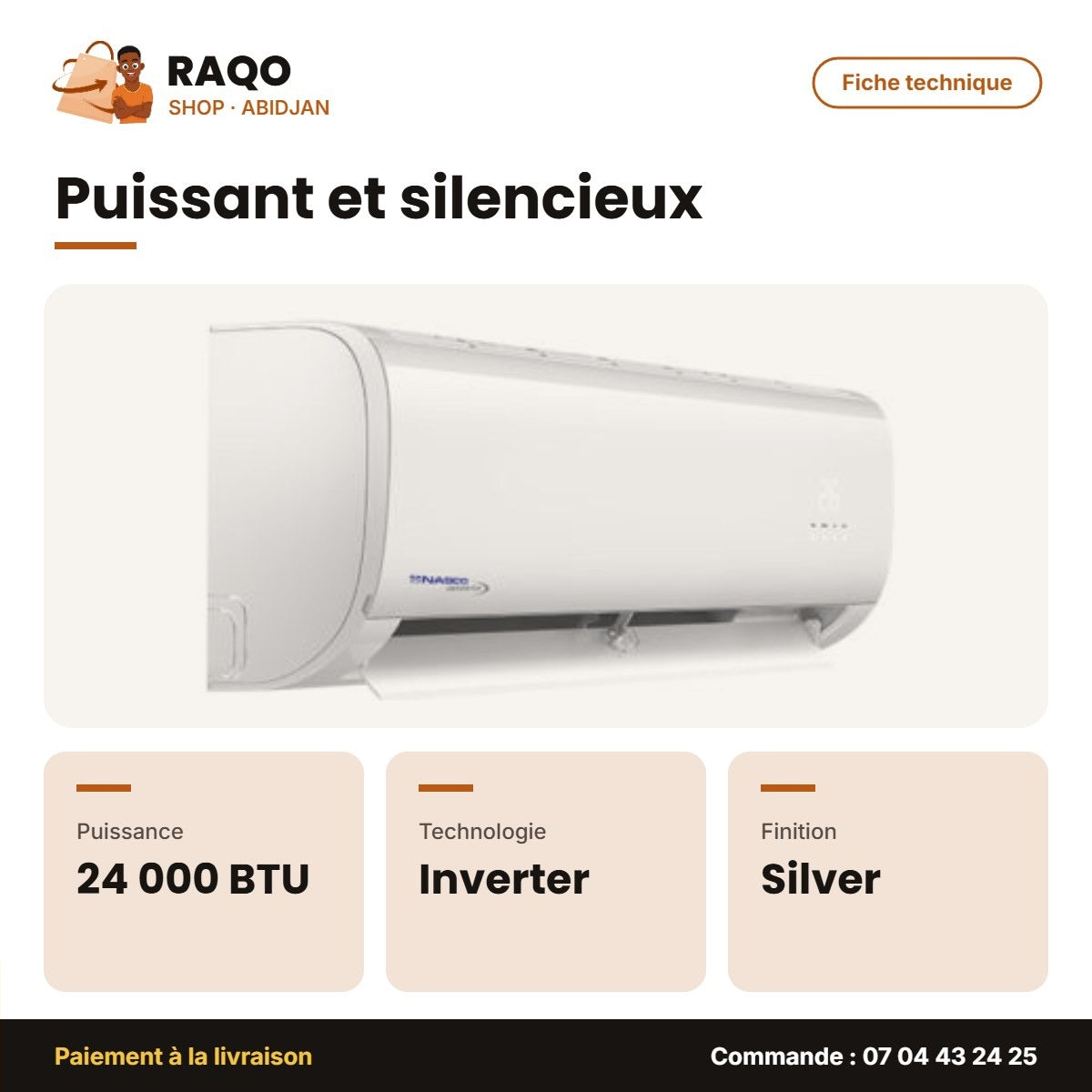 Split 24.000 BTU Inverter Nasco R410 Façade Blanche Contour Silver | NAS-M24V1