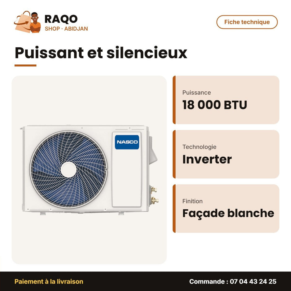 Split 18.000 BTU Nasco – Inverter – Façade Blanche | NAS-AX18V1
